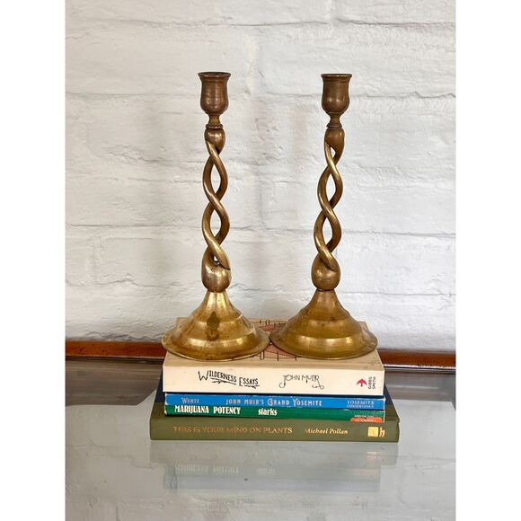 Twisted Brass Candle Holders, Vintage Matching Candlestick Holders - Picture 1 of 11